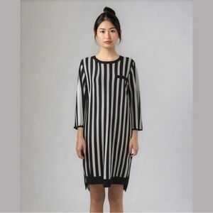 STORM & MARIE REFEREE  BLACK WHITE STRIPED KNIT TUNIC DRESS - 6